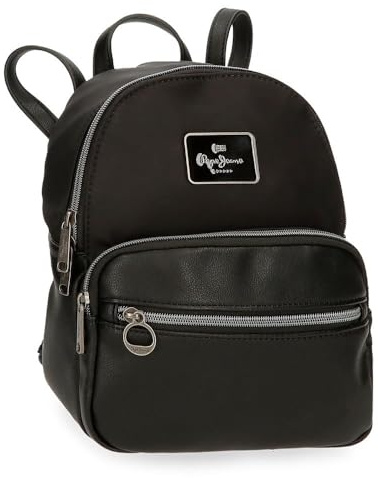 Pepe Jeans Christine Casual Rucksack, Schwarz, 20 x 25,5 x 10 cm, Polyester, mit Details aus Kunstleder von Joumma Bags, Schwarz, Talla única, Lässiger Rucksack
