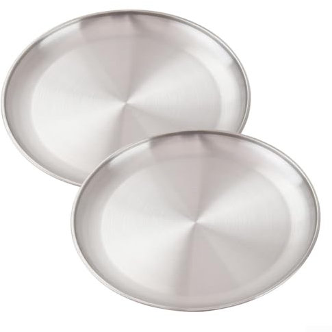 Lot de 2 assiettes rondes en acier inoxydable pour pique-nique et usage quotidien (26 x 1,6 cm)