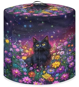 Xoenoiee Black Cat Colorful Daisy Pattern Pressure Cooker Cover Kitchen Appliance Dust Cover with Pockets for Rice Cooker Air Fryer Slow Cooker, for 8 Qt Pot
