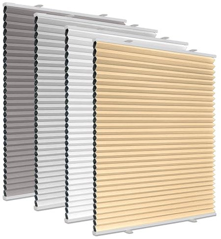 Wabenplissee Plissee ohne Bohren Verdunkelung Klemmfix Thermo Verdunklungsplissee Beige B80 x H120 cm, Thermoplissee ohne Bohren für Fenster, Sonnen, Sicht & Schallschutz Wärmeisolierung