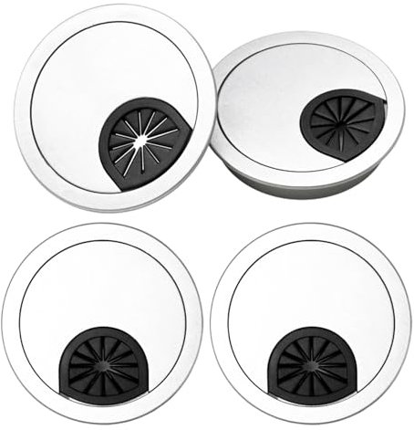 4 Pack 60mm Cable Hole Cover Kit,Computer Cable Management Wire Organizers,Round Table Cable Hole Cover for Home Office Silver