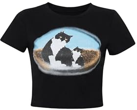 Hiccup Printed Cotton Crop T-Shirt Black