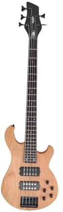 Bajo eléctrico de 5 cuerdas, acabado de madera natural, asequible y profesional para principiantes y expertos