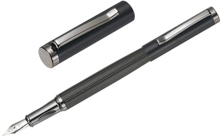 PATIKIL Fountain Pen Medium Nib, Metal Fountain Pen Barrel Handcrafted Pen for Professional Office Journaling Gifts, Black