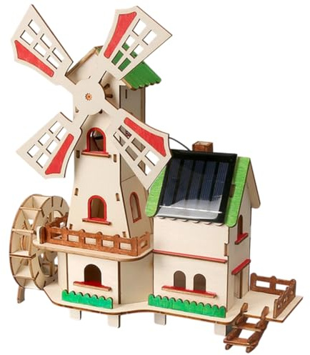 Solarbetriebenes 3D Holzpuzzle, Solar Haus Bausatz DIY Windmühlenhaus Bausatz 3D Holz Puzzle Gebäude Spielzeug Holz Experimente Wissenschaft für Kinder Spielzeug ab 8-12 Jahre Jungen Teenager Geschenk