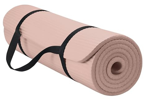 Gaiam Essentials Thick Yoga Mat Fitness & Exercise Mat with Easy-Cinch Carrier Strap,French Rose,72L X 24W X 2/5 Thick, 10mm