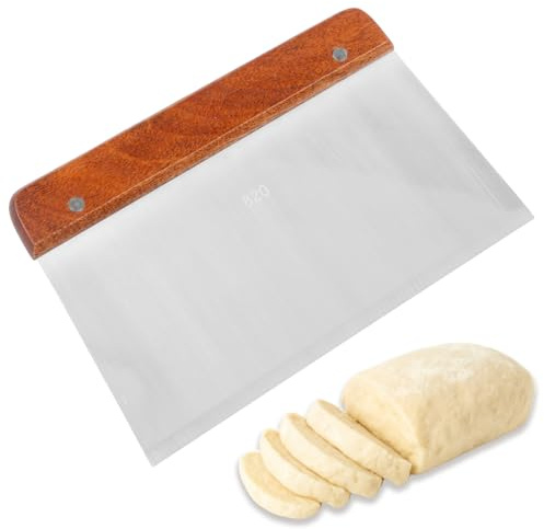 Honosen Teigschaber Edelstahl Groß mit Holzgriff, Teigkarte Edelstahl, Teigschneider Teigspachtel, Küchenschaber, Schaber Küche, Ideales Backzubehör für Kuchen, Pizza, Brot und Gemüse, 20x13cm