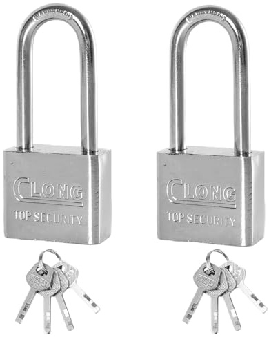 2 Pcs Heavy Duty Steel Padlocks with Keys,Outdoor Waterproof Steel Safe Padlock,Long Neck Padlock,for Shed,Warehouse, Fence, Office, Garage, Garden, Gym Locker(2 Pack,8 Keys)