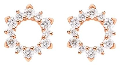 Homxi Orecchini Matrimonio Donna Oro Rosa 18Kt 750, Rotondo Cavo con Diamante, Perno Donna Orecchini Oro Rosa