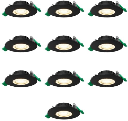 HOFTRONIC - 10er Set Terni LED-Einbaustrahler Bad Dimmbar - 6 Watt 570 Lumen - CCT Lichtfarbe einstellbar 2700K/4000K/6000K - Geringe Einbautiefe 25mm - Rund - IP44 Badezimmer Einbauspot - Schwarz