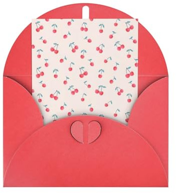 Rote Grußkarte - Schöne süße rote Kirsche Druck Blanko gesegnete Karte für Geburtstag, Hochzeit, Valentinstag & Party Einladung