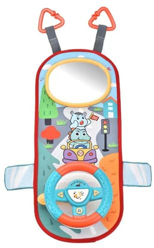 Uanqfegy 360°Rotating Rear Facing Car Seat Toy, Baby Steering Wheel with Mirror, Music & Lights for 12+ Months Kids(Green)