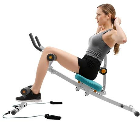 Bauchmuskeltrainer mit LCD Display und Widerstandsbändern, Höhenverstellbarer Rückentrainer bis 120kg, Home Gym Gerät für Bauch Beine Po, Klappbar und Platzsparend für Zuhause