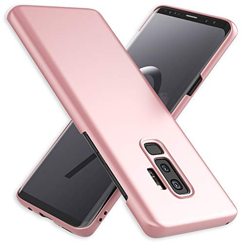 NALIA Coque Compatible avec Samsung Galaxy S9 Plus, Ultra-Fine Housse Protection Rigide Slim Smart-Phone Back-Cover en Look Métal, Telephone Etui Mince Hard-Case Bumper Facile, Couleur:Rose Gold Or