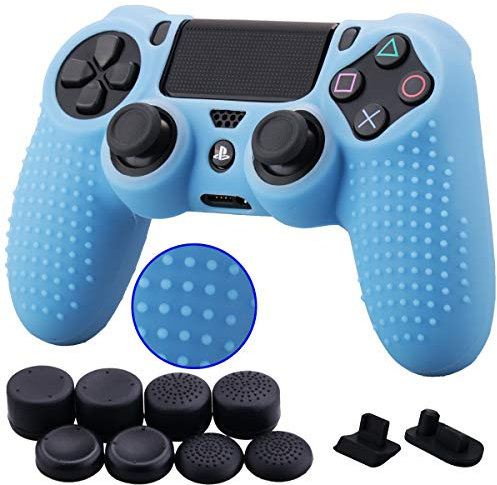 9CDeer 1 Pezzo di Siliconi Studded Protettivo Manica Caso Copertura Cover Skin + 8 Thumb Grips Tappi Analogici + 2 a Prova di Polvere Spine per Controller PS4/Slim/Pro, Azzurro