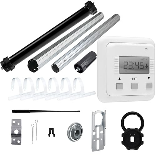 NOBILY Rolladen-Komplett-Set Maxi-Rolladenmotor P5 30/15-60 mit mechanischen Endabschaltern 30Nm/75kg für 60mm (SW60) + Zeitschaltuhr SIMU Relax + Mechanik-Set, Gesamtlänge bis 2 Meter