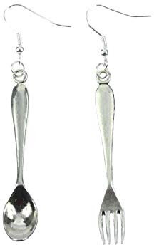 Large 55mm Tibetan Silver Spoon & Fork Cutlery On Sterling Silver Hooks Earrings Gift Bag