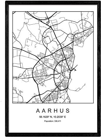 Nacnic Drucken Stadtplan Aarhus skandinavischen Stil in Schwarz und Weiß. A3 Größe Plakat Das bedruckte Papier Keine 250 gr. Gemälde, Drucke und Poster für Wohnzimmer und Schlafzimmer