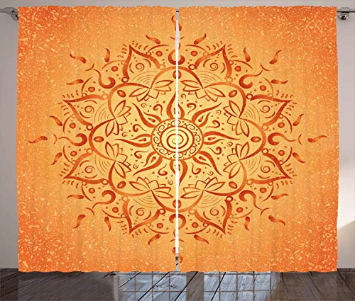 ABAKUHAUS Blatt Rustikaler Gardine, Orange Mandala, Schlafzimmer Kräuselband Vorhang mit Schlaufen und Haken, 280 x 245 cm, Aprikose