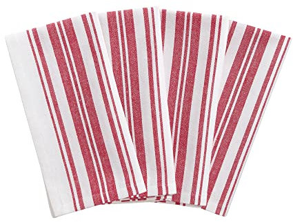 Elrene Home Fashions Farmhouse Living Homestead Stripe Napkins, Set of 4, 20 x 20, Red/White 4