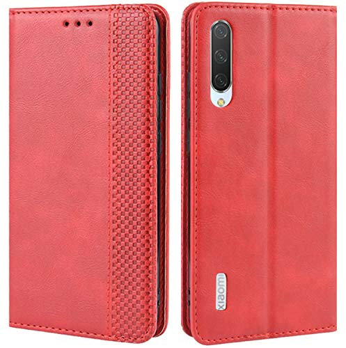 HualuBro Cover per Xiaomi Mi A3, Flip Case in PU Pelle Premium Portafoglio Cover [Funzione Stand] [Slot Carte] Leather Wallet Phone Custodia per Xiaomi Mi A3 (Rosso)
