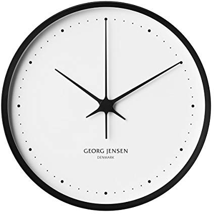 Georg Jensen Henning Koppel Wanduhr 30 cm schwarzer Edelstahl mit weißem Ziffernblatt