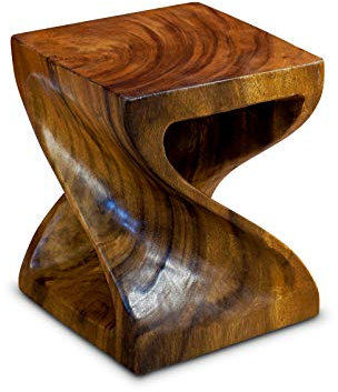 Kinaree Suar Massivholz Beistelltisch Twist – 30 cm Höhe, Farbe Braun – Handgefertigter Holz Beistelltisch aus massivem Suar Holz – Asiatische Möbel mit modernem Design