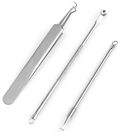 Herramienta de eliminación de extractor de acné de acero inoxidable de 3 piezas Cuidado de la piel facial Removedor de espinillas espinillas Kit de aguja de acné extractor de comedón