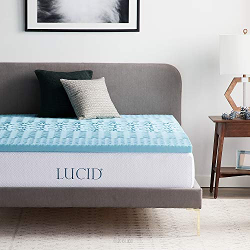 LUCID Memory Foam Mattress Topper King size (150 x 200 cm) – With 5 Zones and Gel Infusion – 5 cm thick, Blue
