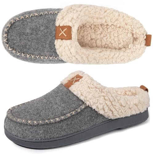 LongBay Women's Winter Slippers, Memory Foam Fluffy Moccasin House shoes with Warm Plush Fleece Lining Slip-On for Indoor Outdoor (9-10 UK, Grey)