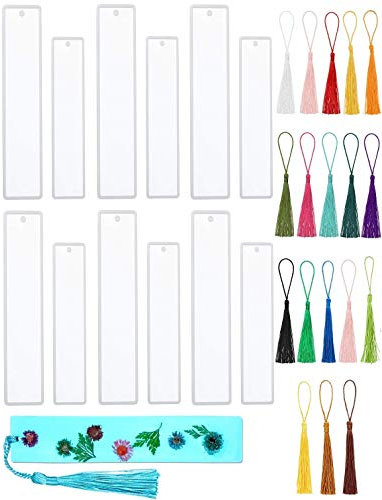 Lesezeichen Silikonform Set mit Mehrfarbige Quaste, DIY Lesezeichen Harz, Handwerk Lesezeichen für Bastelarbeiten, Party Dekorationen, DIY Basteln
