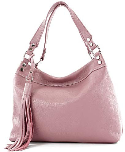 modamoda de T201 Damen Leder Schultertasche Handtasche handmade in Italy, Farbe:Altrosa