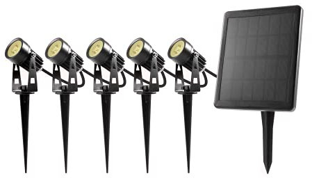 nox light LED Solarstrahler Gartenstrahler Solarlampen Wasserdicht warmweiß Auto on/off Dämmerungssensor IP65 3000K 5W / 70lm pro Leuchte (5er Set)