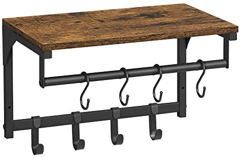 VASAGLE Wandgarderobe, Möbel für Eingangsbereich, Garderobe, mit 8 Haken und Regal, für Wohnzimmer, Flur, Schlafzimmer, 40 x 24 x 24 cm, rustikales Braun und Schwarz LCR103B01