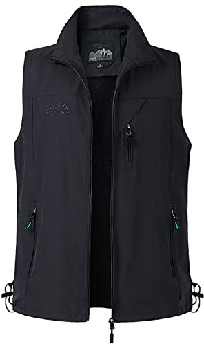 Yukirtiq Uomo Gilet Sportivo da Caccia Leggero Gilet da Pesca Asciugatura Rapida Gilet da Lavoro Traspirante Giubbotti Senza Maniche Smanicata da Fotografia, Nero, M