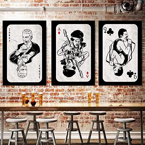Keliour Vintage Poker Art Spielkarten Leinwand Poster und Drucke Wandkunst Bilder Club Bar Dekoration Wohnzimmer Heimdekoration 70x100cm/27.6x39.4x3 Innenrahmen