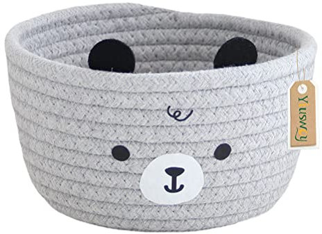 Yiuswoy Kleiner Aufbewahrungskorb aus Baumwollseil Geflochtener Aufbewahrungsbox Bär Deko Korb für Babyzimmer Accessoires, Schminke, Schlüssel (Grau)