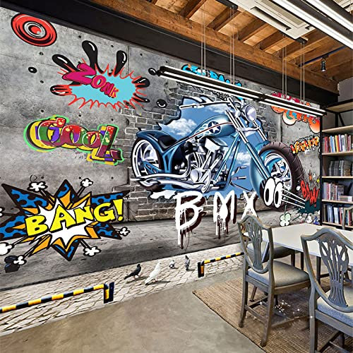 Fototapete 3D Effekt Motorrad Kunst Graffiti Tapeten 3D Effekt Vliestapete Wohnzimmer Schlafzimmer Wandbilder Wanddeko