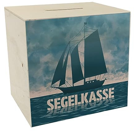 Segelkasse Spardose aus Holz mit Segelschiff Sparbüchse aus Holz für Segler sparen für das Segelschiff oder den nächsten Segeltörn