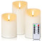 Homemory Flackernden Flammenlose LED-Kerzen mit Fernbedienung und Timer,Strukturiertes Wachs mit Wasserplätschern, Batteriebetriebene Kerzen aus echtem Wachs, Elfenbeinfarben, Dekor, 3er-Set