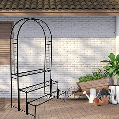 Lnder Metall Torbogen Garten Metall Stabil Rosenbogen Mit Regal RosenRankhilfe Schwarz Bogen Für Kletterpflanzen Rohr Durchmesser 19mm 180x100x60cm