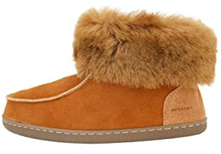 Hollert Damen Lammfell Hausschuhe Mokassin EWA Cognac Hüttenschuhe aus 100% Merino Schaffell Lederschuhe warm gefüttert bequem und leicht Schlupfschuhe mit Gummisohle Größe 39 EU