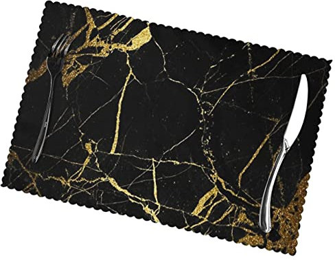 Black Gold Marble Placemats Set Of 6 Home Dining Gifts Non-Slip Table Mats Heat Resistant Table Placemats 45x30 Cm
