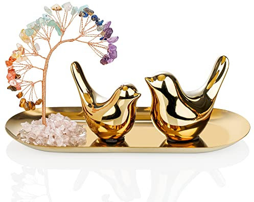 ZenBless Kristallbaum, kleine Vögel, Statue, 7 Chakra-Heilkristalle, Steine, Baum-Aufbewahrungstablett, Yoga, Meditation, Zen-Raum, Büro, Heimdekor-Set, Figur, Ornament, Dekoration, Feng Shui,