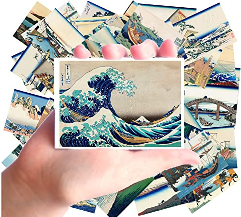 Aufkleber [24 Stück x 6,3 x 8,9 cm] Great Wave Kanagawa Fuji Antike japanische Gravuren von Hokusai Old Book Illustrations Vintage Flonz Ephemera für Basteln und Sammelbuchen