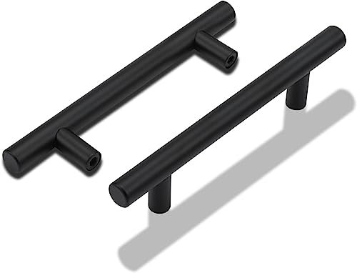 LONTAN 12 Pack Black Cupboard Handles 96mm Black Kitchen Handles Cabinet Pulls Kitchen Door Pulls for Drawer Wardrobe Bathroom Stainless Steel