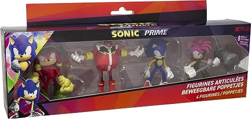 Lansay - Sonic Prime – Set mit 4 beweglichen Figuren, 7,5 cm – Sammeln Sie Zeichenfiguren und Videospiele – Spielzeug für Kinder ab 8 Jahren