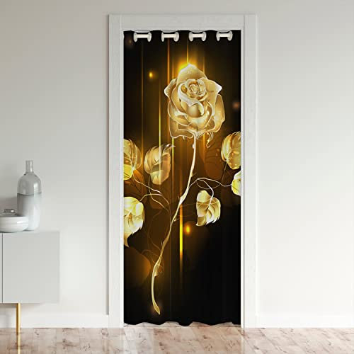 Rose Türvorhang 106x203cm für Tür Privatsphäre Gold Rose Floral Schrank Vorhang für Innentür Raumteiler Garden Blume Vorhang Romantisch Raumteiler Vorhang Abdeckung Valentinstag Gold Schwarz Vorhang