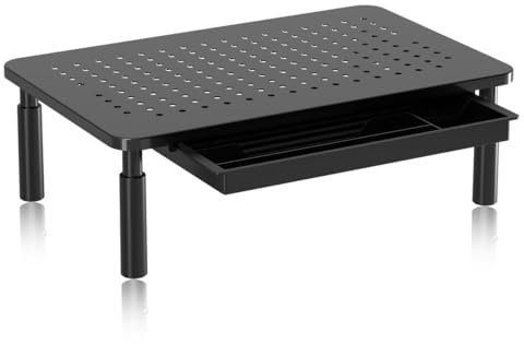 suptek Monitor Stand with Drawer, 3 Height Adjustable Computer Monitor Stand Riser, Metal PC Monitor Riser for Laptop, Printer, Notebook and All Flat Screen TV Display with Vented Platform MST003CT