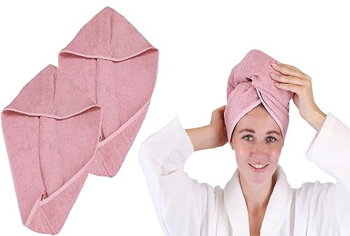 Betz 2 Stück Turban Handtuch mit Knopf - Berlin - Turbantuch - Haar Turban - Frottier Kopfhandtuch - 100% Baumwolle Farbe Lotus